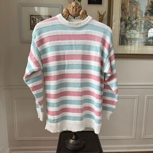 David Smith Pink Blue Stripe 100% Cotton Crewneck Sweater USA M